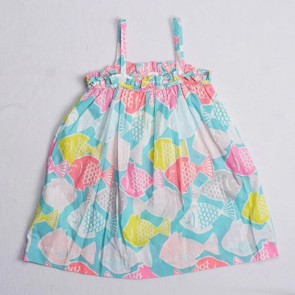 Carters Girls Sundress Fish Print Aqua Pink Yellow Cotton Size 6X